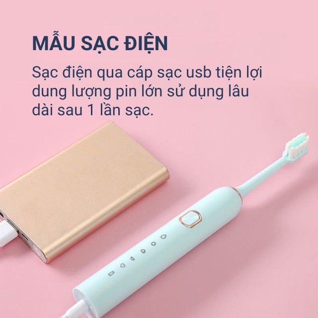 Bàn chải đánh răng điện sonic đổi trả 1 tháng kèm quà tặng 5 chế độ 4 đầu chải chống nước sợi dupont kháng khuẩn 518A