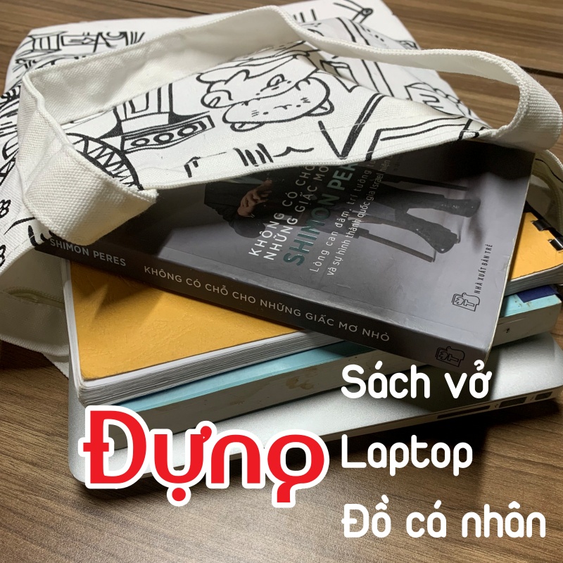 Túi tote vải canvas đi học đi chơi đeo vai cute