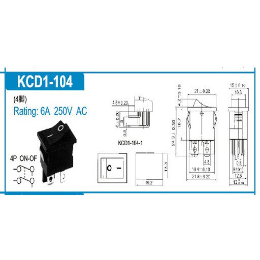 LINH KIỆN Công tắc KCD1-104 4 chân on/off
