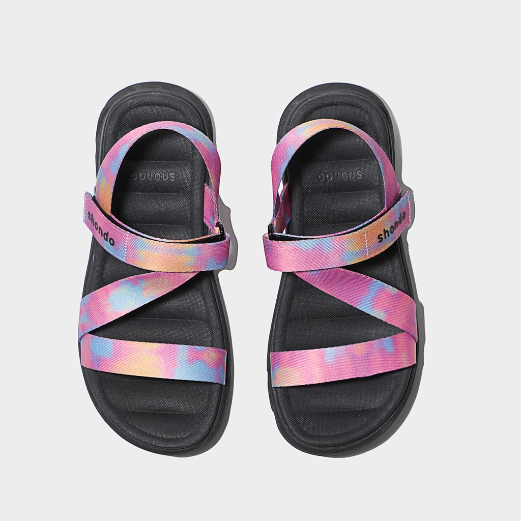 Giày Sandal Nữ Shondo F6 Sport Đế Đen Quai Loang Hồng F6S1071