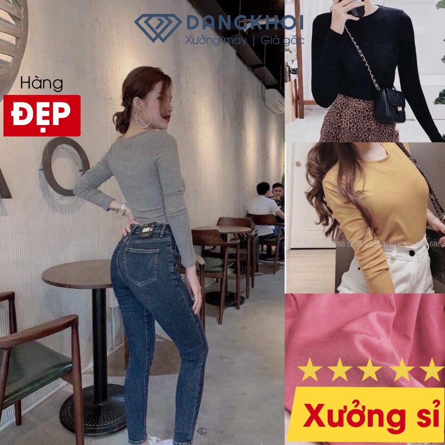 [Mã APWARN20 hoàn 20k xu đơn 0đ] Áo Thun Nữ Body Tay Dài Kiểu Cổ Tròn