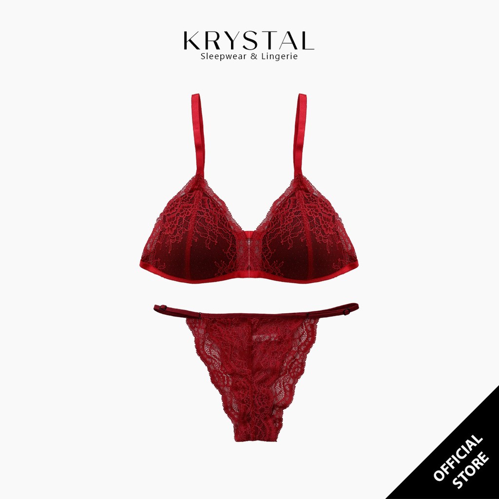Bộ đồ lót ren không gọng mút mỏng màu đỏ phối ren họa tiết KRYSTAL Bralette KSB21