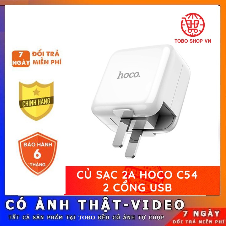 Củ Sạc Nhanh ⚡️𝐅𝐑𝐄𝐄 𝐒𝐇𝐈𝐏⚡️ Fast Charging - 2 Cổng USB 2A Hoco C54 -BH 12 Tháng