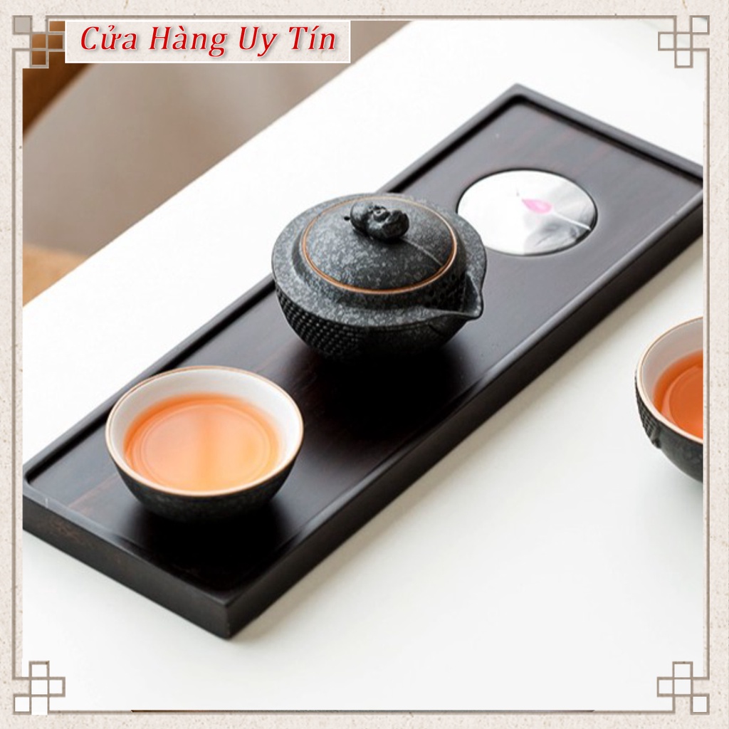 Khay trà gỗ mun độc ẩm nguyên khối gỗ đã xử lý bề mặt chống thấm