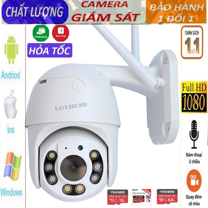 Camera yoosee ngoài trời Ptz 8 đèn 3.0Mpx quay quét 360 độ, đàm thoại 2 chiều, chịu nắng mưa, có màu ban đêm