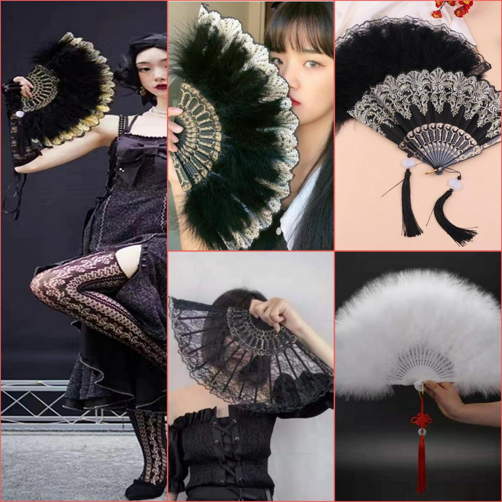 Quạt Xếp Phối Lông Vũ Xinh Xắn Theo Phong Cách Gothic