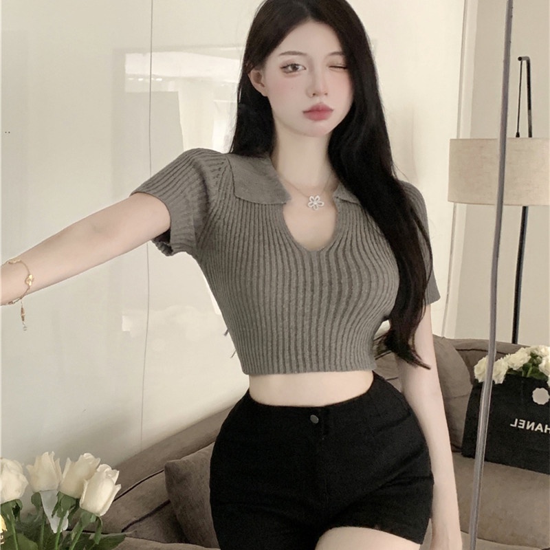 Áo Dệt Kim Ngắn Tay Cổ Chữ V Thời Trang Cá Tính