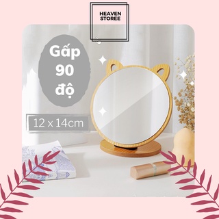 Gương để bàn, gương gỗ tai mèo phong cách hàn quốc heaven store