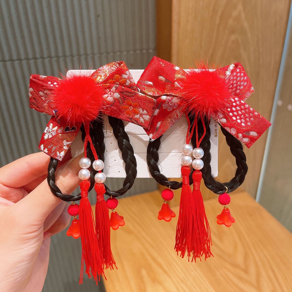 Bộ Kẹp Tóc Hình Bướm Tua Rua Phong Cách Trung Hoa Mừng Năm Mới Cho Bé Gái