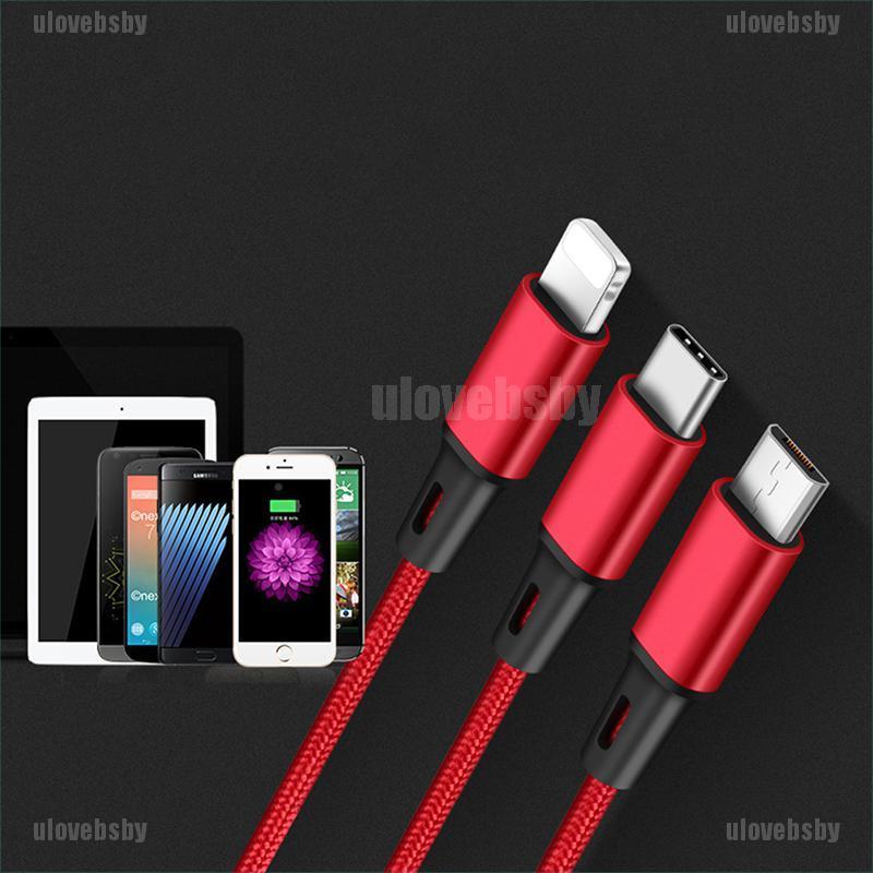 【ulovebsby】3 in 1 Multi Type-C Cable Micro USB Data Sync Fast Charging for iPh