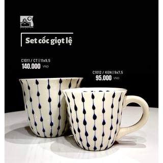 Cốc uống nước gốm xanh chấm bi