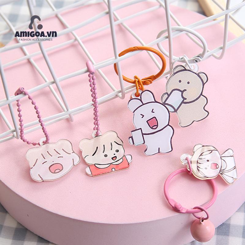 Móc Chìa Khóa Dạng Chuỗi Hạt acrylic Họa Tiết Gấu Dễ Thương Nhiều Màu Sắc