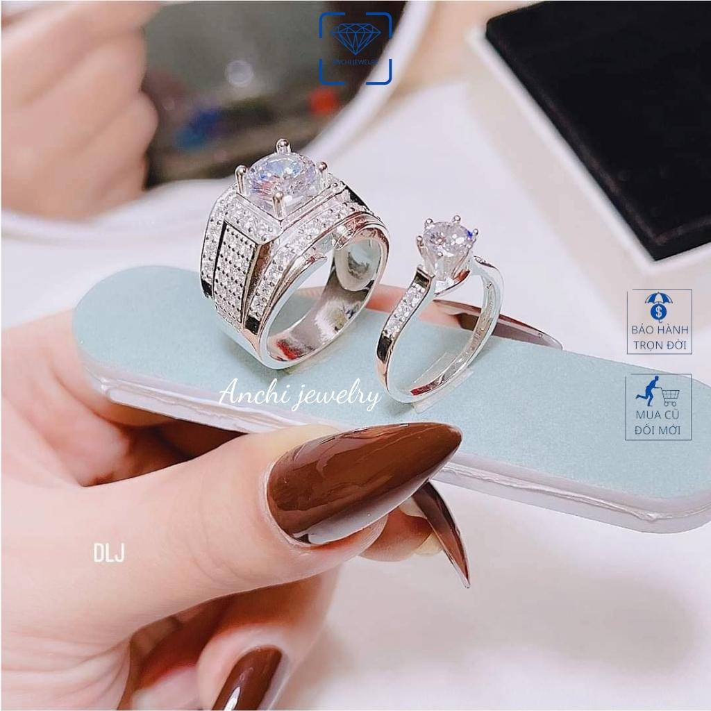 Nhẫn cặp đôi bản to mặt đá cao , chuẩn bạc ý 925 cao cấp - Anchi jewlry