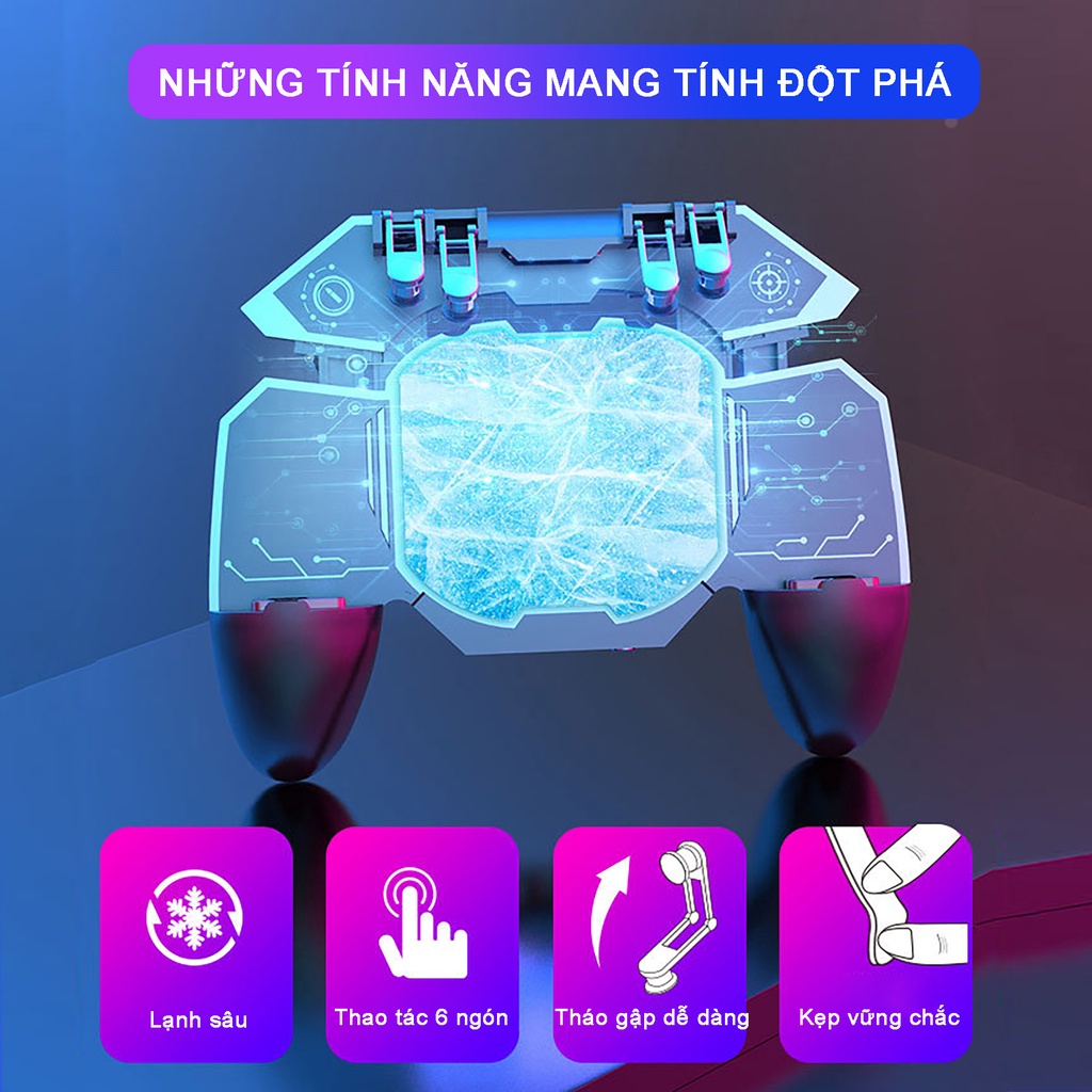 Tay cầm chơi game kèm quạt tản nhiệt sò lạnh SIDOTECH MEMO DL88 thao tác 6 ngón hỗ trợ ghìm tâm chơi PUBG FreeFire COD