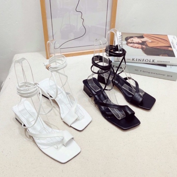 Giày sandal kẹp cột dây cổ chân gót cao 3cm