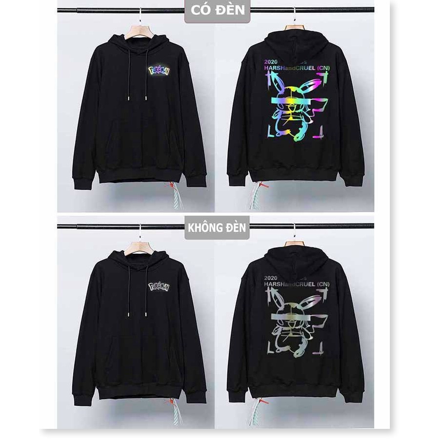 Áo khoác hoodie nam nữ  phối chữ cùng họa tiết pikachu phản quang siêu đẹp form rộng thoáng mát hot | BigBuy360 - bigbuy360.vn