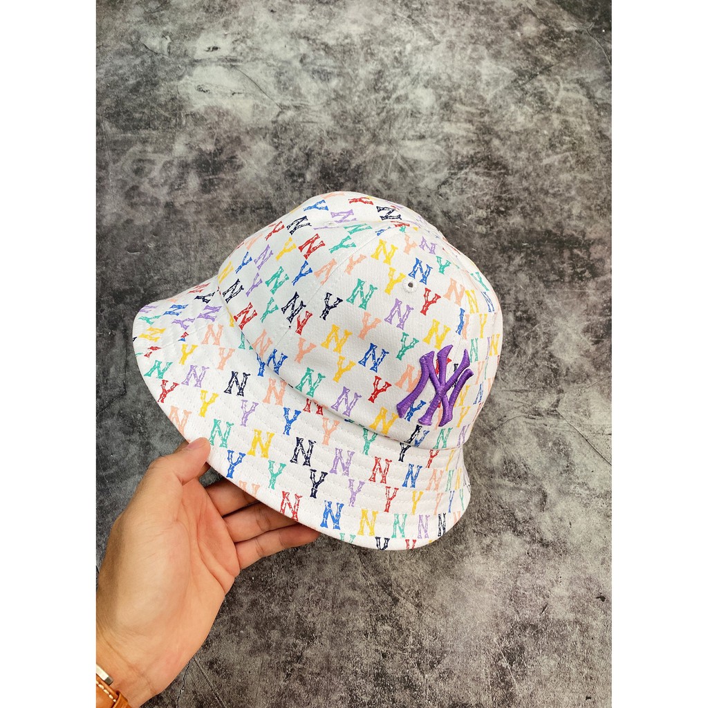 Mũ nón nam nữ Thời Trang - BUCKET HAT - N06 MONOGRAM RAINBOW DOME HAT WHITE