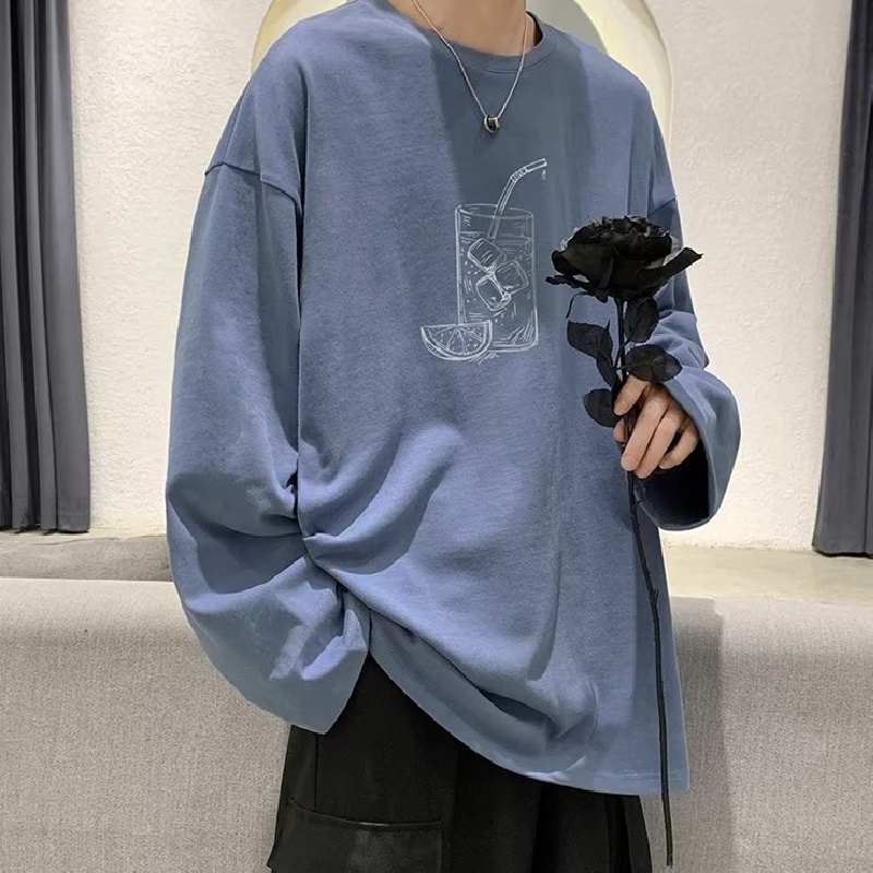 Áo Thun Tay Dài Cổ Tròn Dáng Rộng In Họa Tiết Thời Trang Cho Nam Size M-5XL