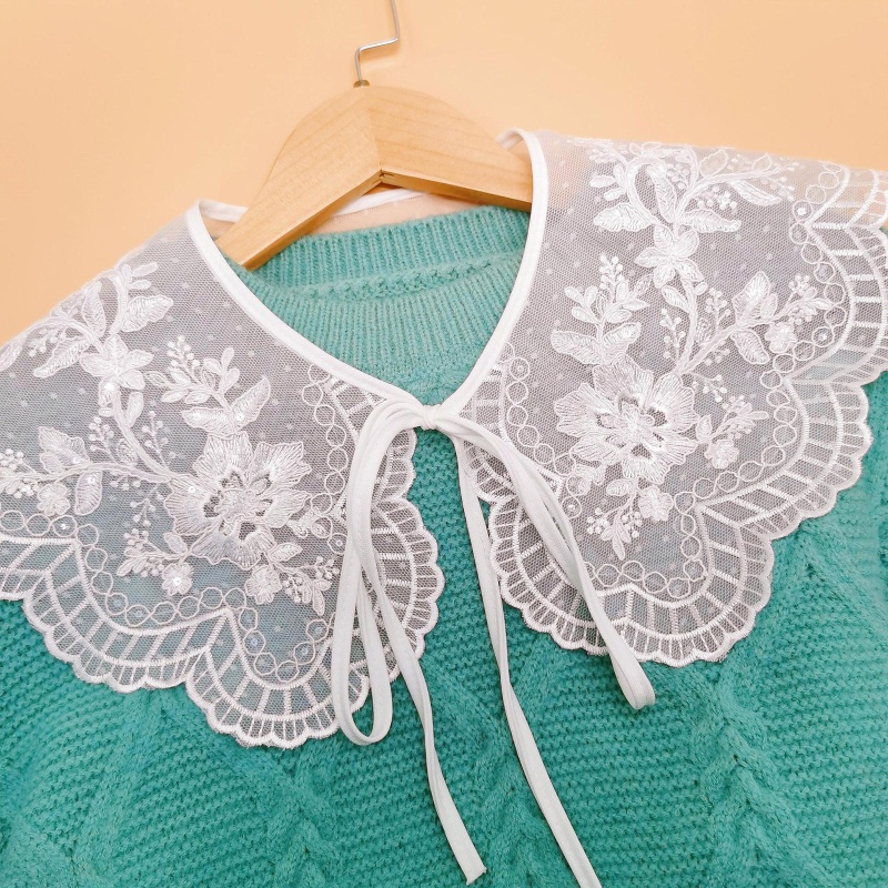 Cổ Áo Sơ Mi Giả Thêu Hoa Phối Ren Có Thể Tháo Rời Thời Trang Cho Nữ