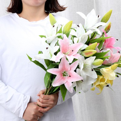 Hoa Giả Lụa - HOA LY HOA LILY PHỦ SÁP CAO CẤP Dài 77cm