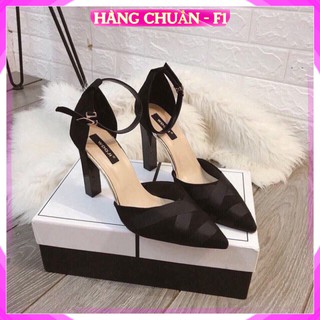 [Hàng Fullbox - Cao Cấp] Giày cao gót / Sandal Nữ 9cm họa tiết sọc tiểu thư màu đen cao cấp công sở đi làm dự tiệc