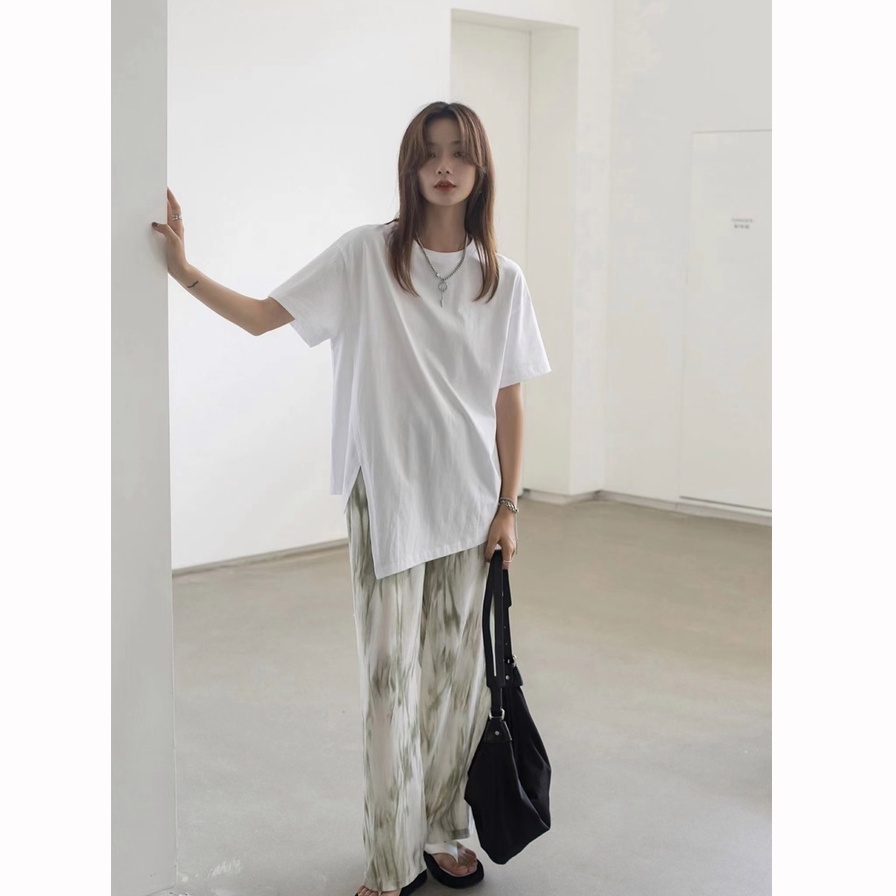 Quần Dài Lưng Cao Ống Rộng Nhuộm Màu Gradient Thời Trang Mùa Hè Cho Nữ