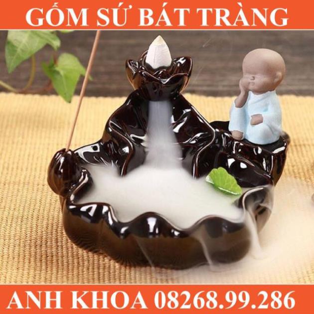 Thác Khói Chú tiểu bên thác suối - Gốm sứ Bát Tràng Anh Khoa