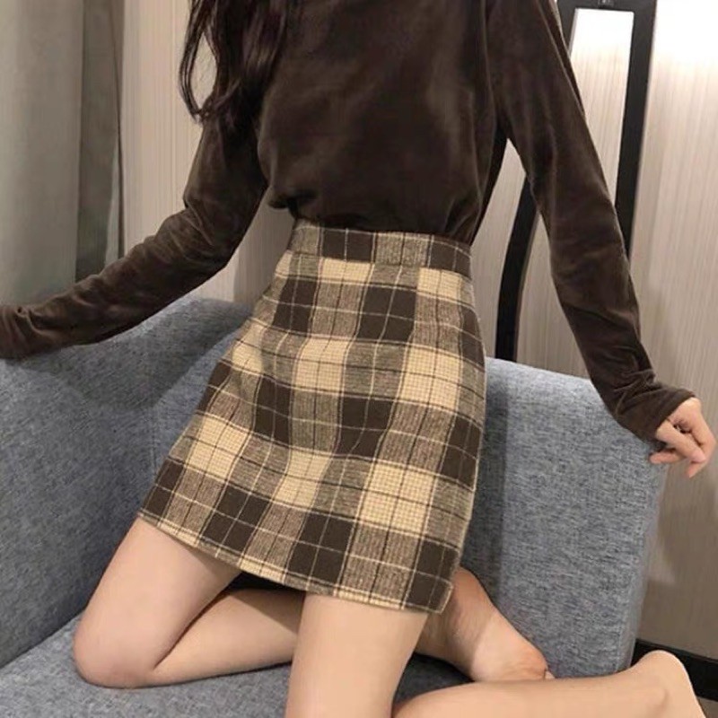 (CÓ SẴN-CÓ CLIP/ẢNH THẬT-NHẬN MAY ĐO) CHÂN VÁY CARO MÀU NÂU CHOCO HÀN QUỐC CÓ LÓT | BigBuy360 - bigbuy360.vn