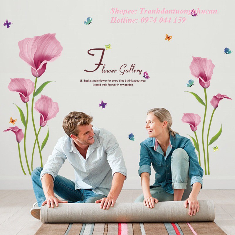 Decal dán tường bông hoa tím hồng xinh xắn