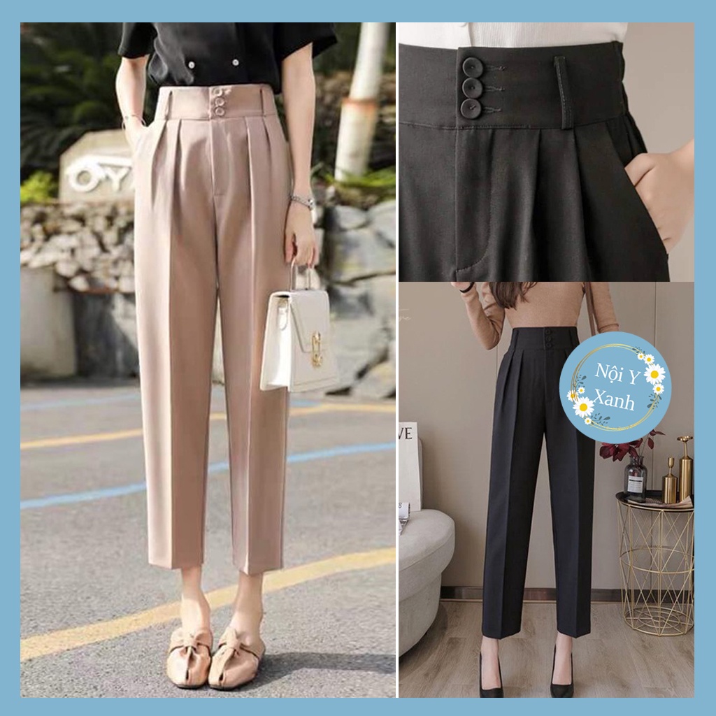 Quần baggy công sở nữ cạp bản to 3 cúc sang chảnh giành cho phái đẹp - Q356 chất siêu mát, co dãn, mầu đen tr