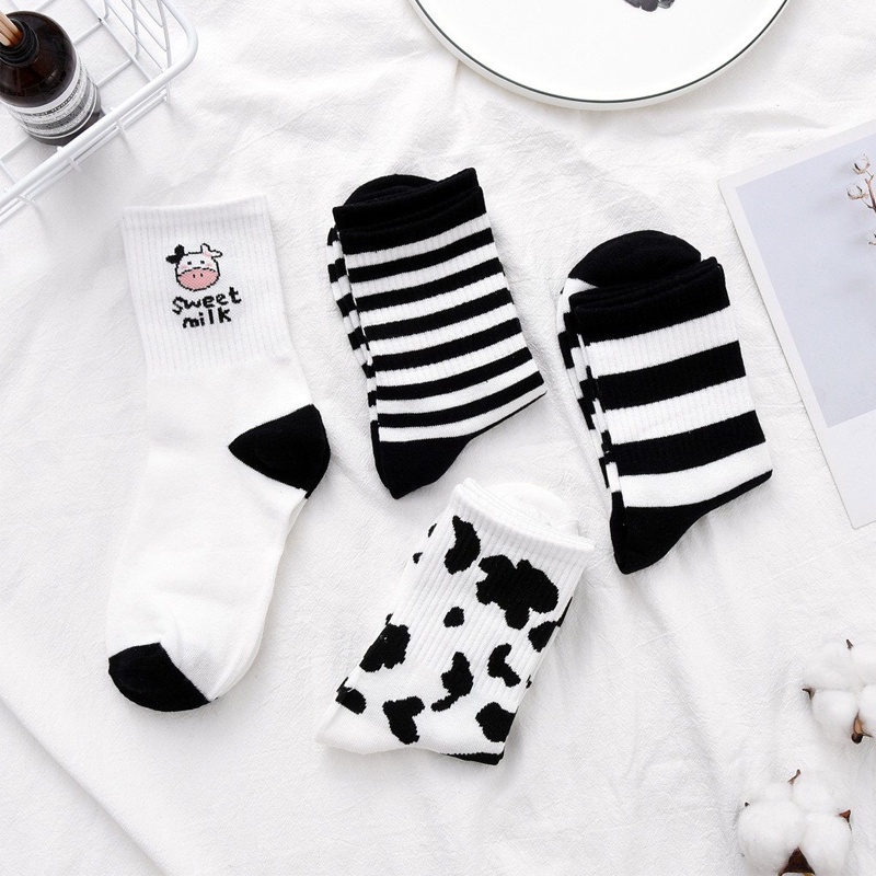 Tất nữ cổ cao EMOJI bộ sưu tập bò sữa đáng yêu vớ cotton Hàn siêu mềm thoáng khí hút ẩm và khử mùi TD033