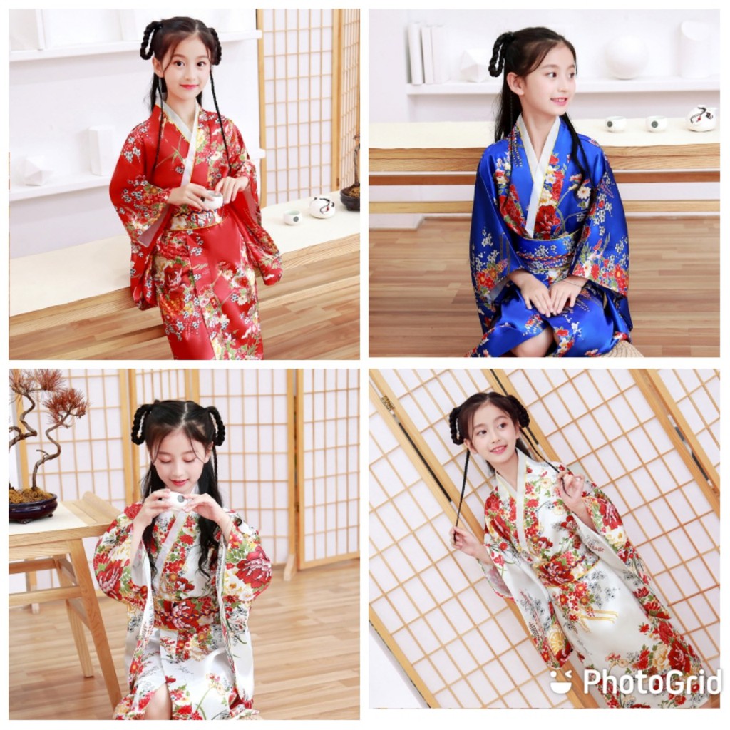 Áo kimono vải Satin mặc dịp lễ hội cho bé gái từ 19-32 kg
