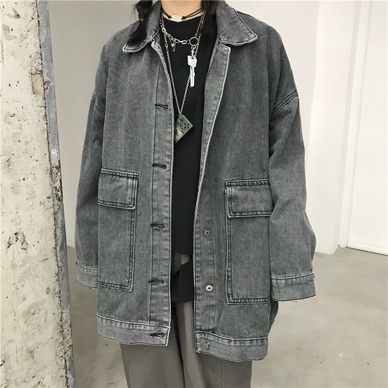 Áo Khoác Jean Unisex Nam Nữ Form Rộng, Áo bò from thụng, dáng rộng, túi hộp