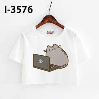 Áo thun croptop da cá in hình mèo dễ thương