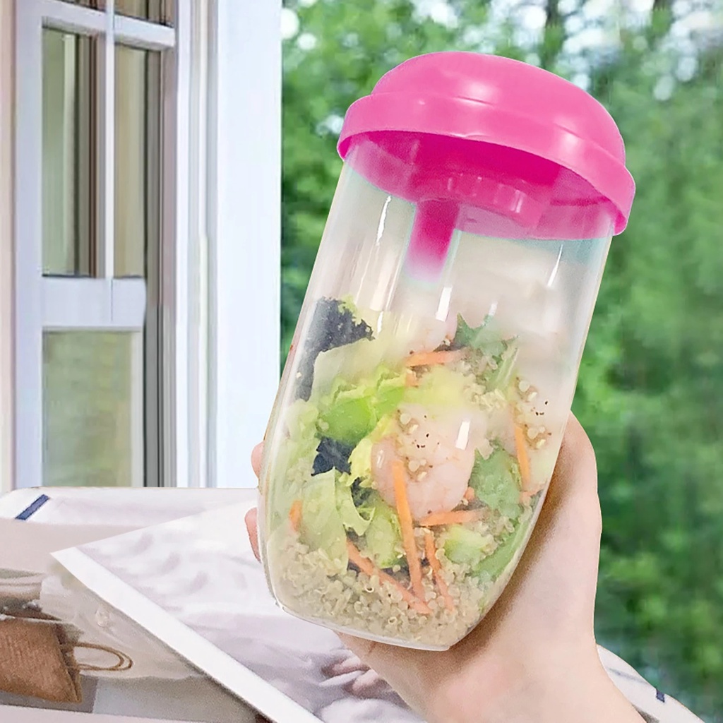 Cốc Đựng Nước Sốt/ Salad 1000ml Kèm Nĩa Tiện Dụng Mang Theo Du Lịch Dã Ngoại