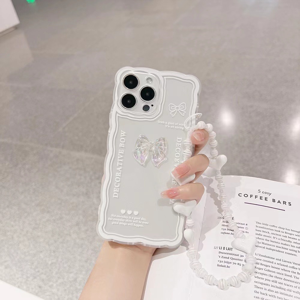 Ốp Điện Thoại tpu Mềm Có Dây Đeo Dạng Gợn Sóng Đính Nơ Cho Iphone 14proamx 12 pro max 11 pro max xs max xr x 13promax