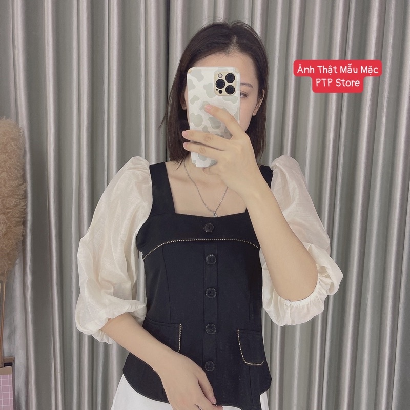[Hàng Đẹp] Áo Umi Tay Phối Cổ Vuông, Áo Kiểu Nữ Tay Phồng Siêu Xinh Có Ảnh Thật Kèm Video | BigBuy360 - bigbuy360.vn