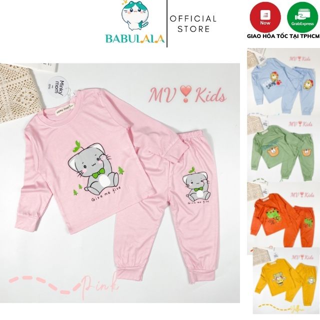 Bộ Minky Mom dài Tay Cho Bé Gái Bé Trai 1 2 3 4 5 6 Tuổi Vải Thun Lạnh-Đồ Bộ Cho Bé Hình Mèo Khủng Long Gấu-Babulala