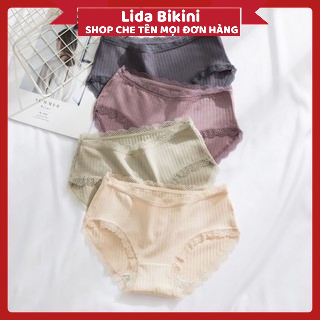 Quần Lót Nữ - Quần Lót Cotton gân tăm kháng khuẩn mềm mại - phối viền ren DAN STORE Mã 1005
