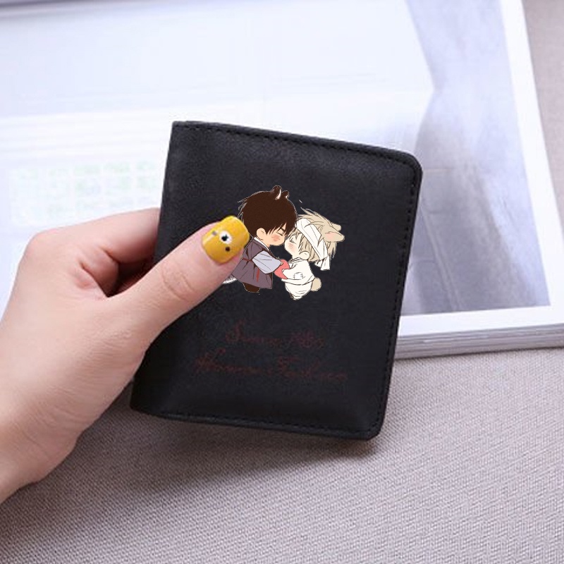 Ví ngắn đen cầm tay in hình NO LOVE ZONE anime chibi xin xắn tiện lợi