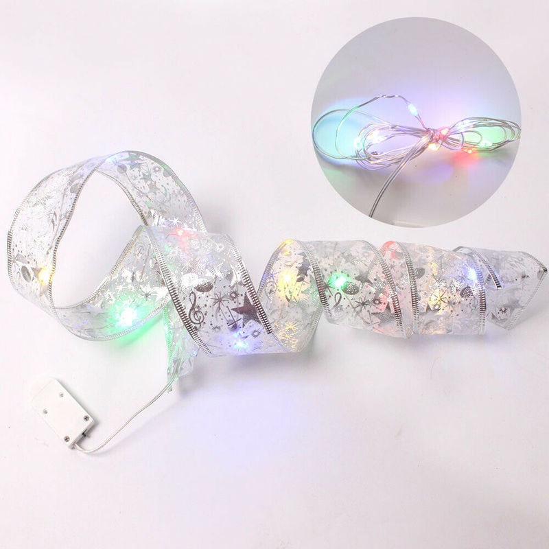 Dây Đèn LED Hai Lớp Thắt Nơ Ruy Băng Lưới Ruy Băng Giáng Sinh Trang Trí Cây Thông DIY