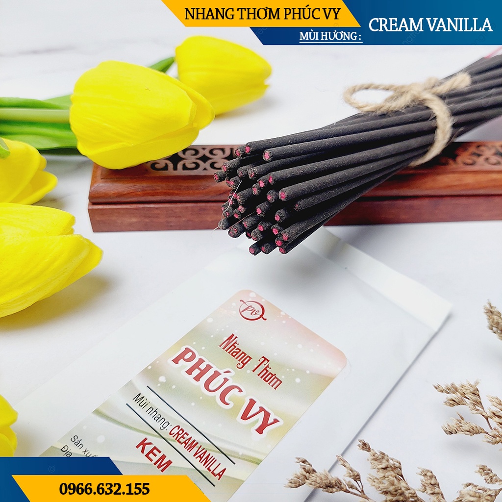 Nhang Thơm Phúc Vy Hương Cream Vanilla - Túi 39 Cây 28cm, Ít Khói, Thơm Nhẹ, Dễ Chịu, Không kích mũi