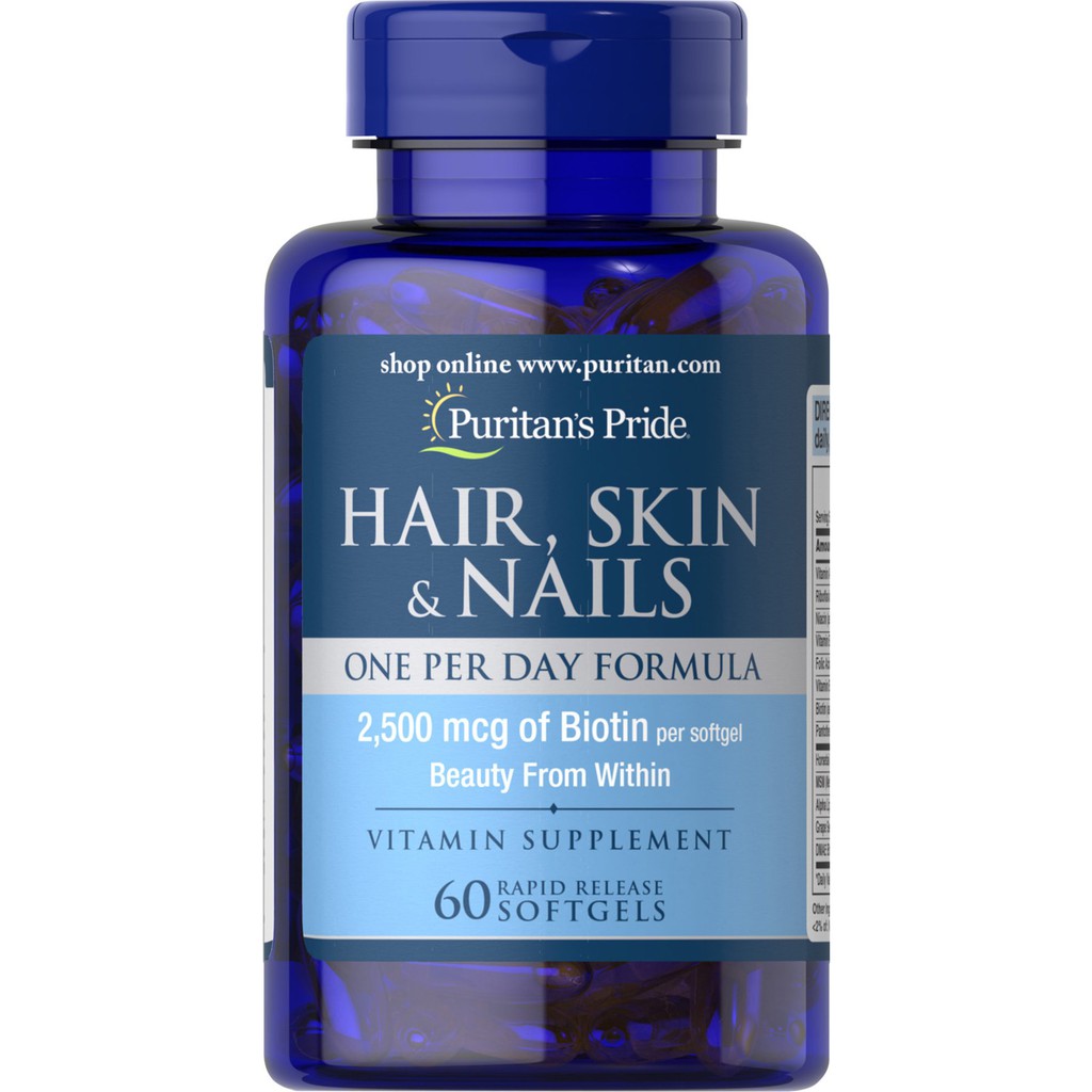 Viên uống ngừa viêm da làm sạch mụn - giảm rụng tóc - giúp móng tay chắc khỏe Puritan's Pride Hair skin nails 60v