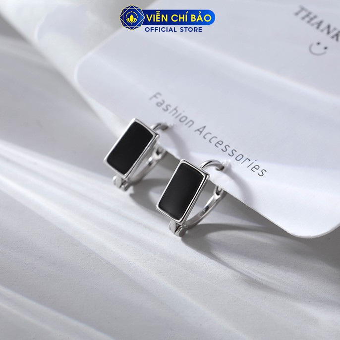 Bông tai bạc nữ đính đá vuông đen trẻ trung cá tính bạc 925 thời trang phụ kiện trang sức nữ Viễn Chí Bảo B000055