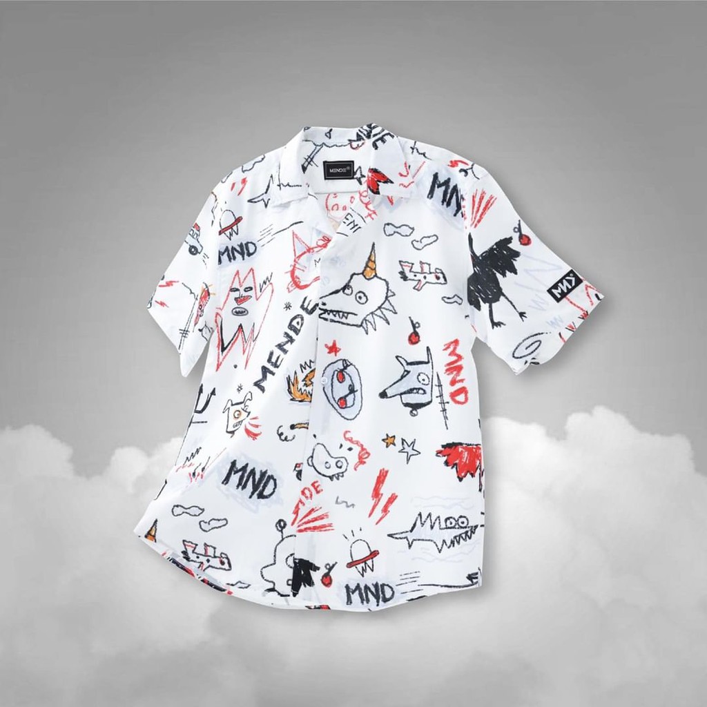 Áo sơ mi MENDE CARTOON SHIRT kiểu cổ vest tay ngắn form rộng unisex nam nữ | BigBuy360 - bigbuy360.vn