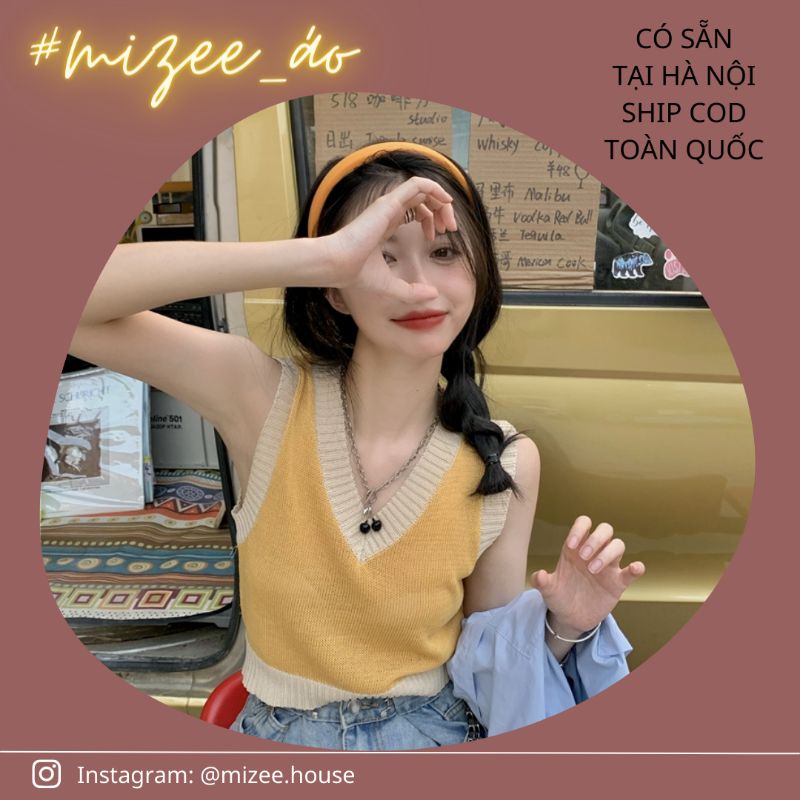 Áo gile dáng croptop cổ V