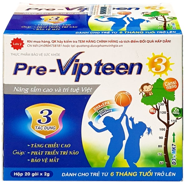 Pre-Vipteen 3, hỗ trợ phát triển chiều cao, hỗ trợ phát triển trí não.