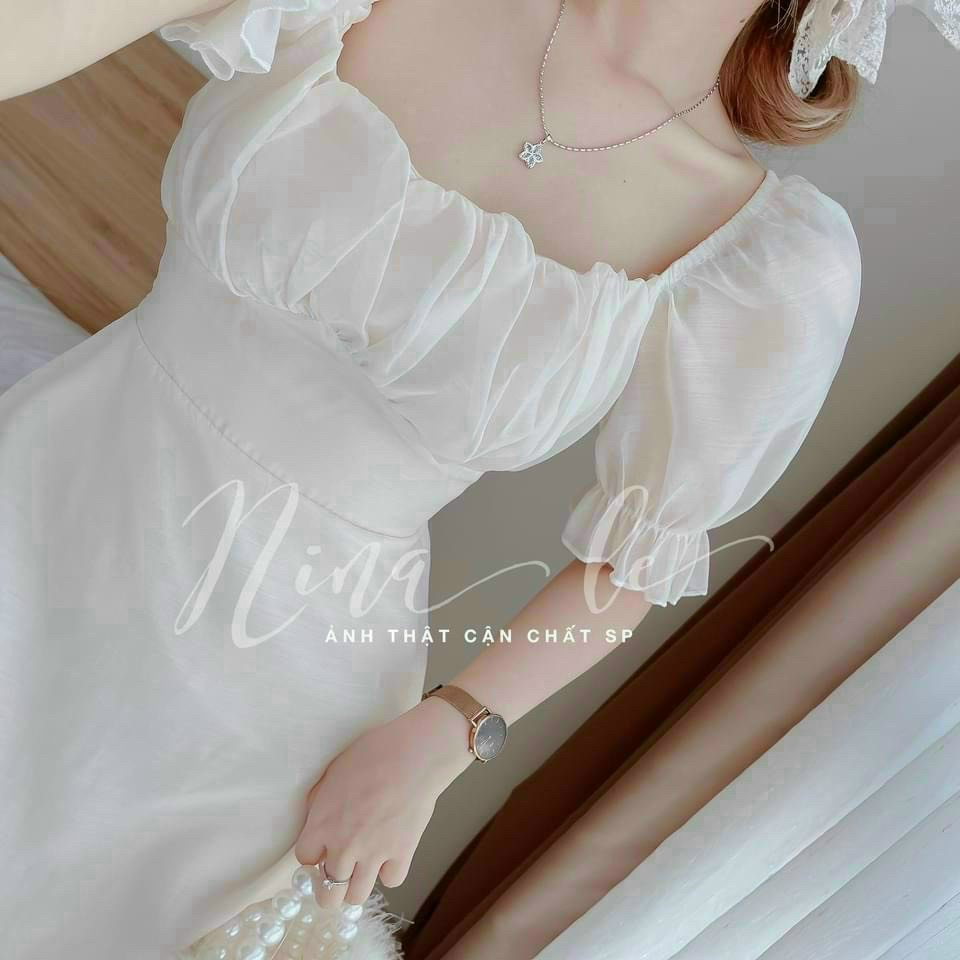Đầm Nữ Thời Trang Mặc Đi Tiệc, Đầm Nữ Maxi Chifon Có Mút Vổ Vuông Tay Phồng Ngắn Đi Tiệc Sang Chảnh