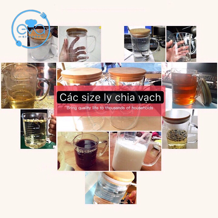 Ly Thuỷ Tinh Chia Vạch Đo Lường 1000 Ml Kèm Nắp Gỗ Đậy