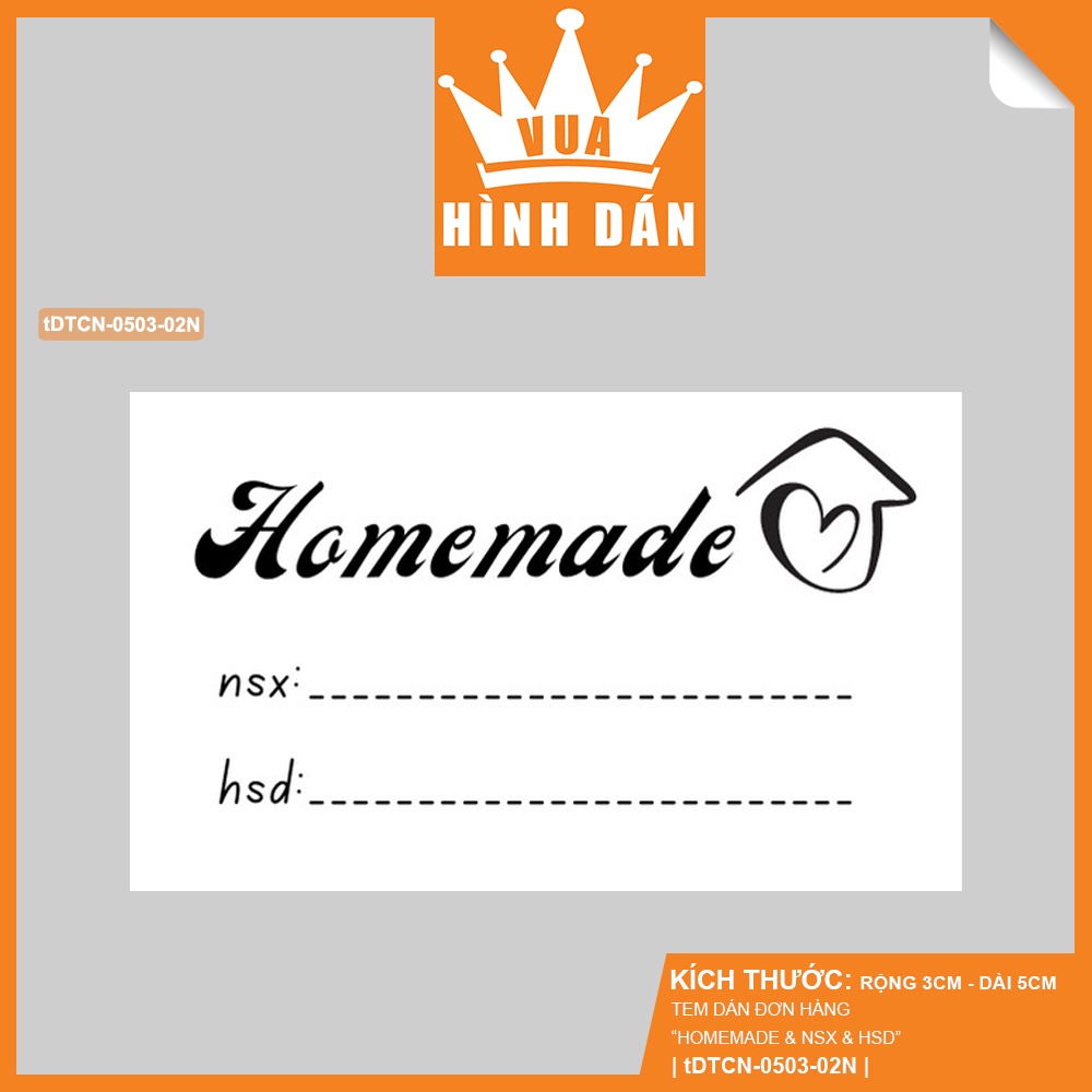 Set 50/100 nhãn dán HOMEMADE có NGÀY SẢN XUẤT NSX, HẠN SỬ DỤNG HSD 5x3cm - tem dán gói hàng, túi sản phẩm cho shop 1.092